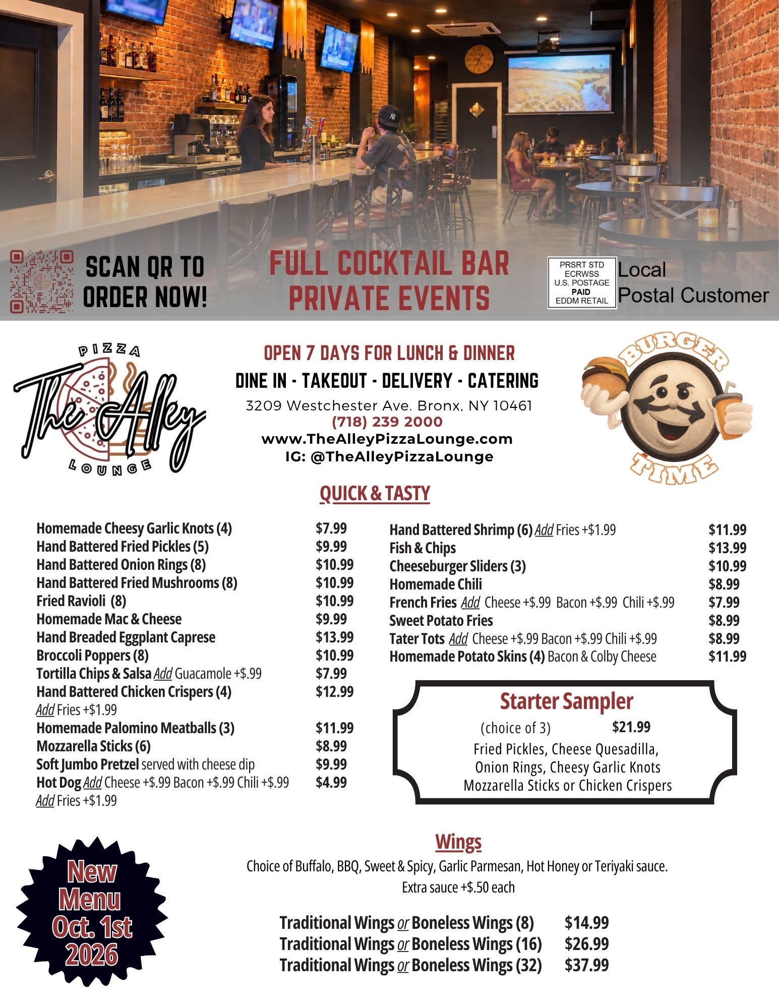The Alley Pizza Lounge Menu Page 1