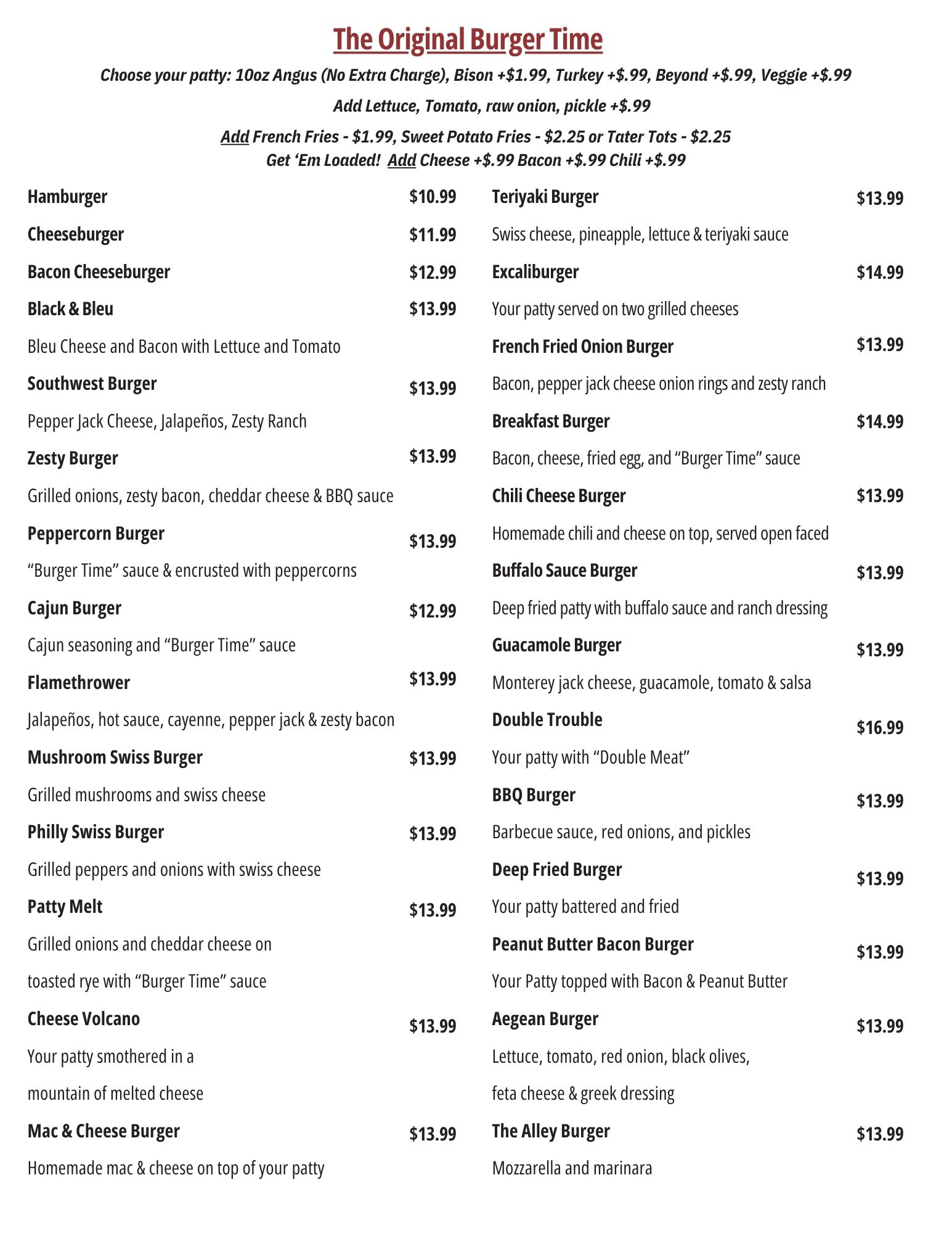 The Alley Pizza Lounge Menu Page 3
