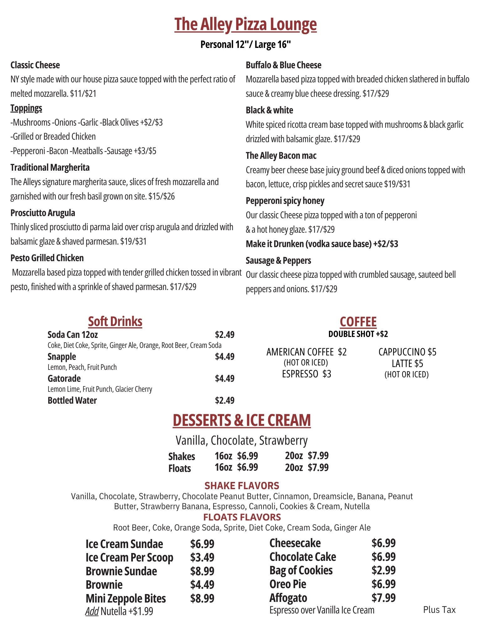 The Alley Pizza Lounge Menu Page 4